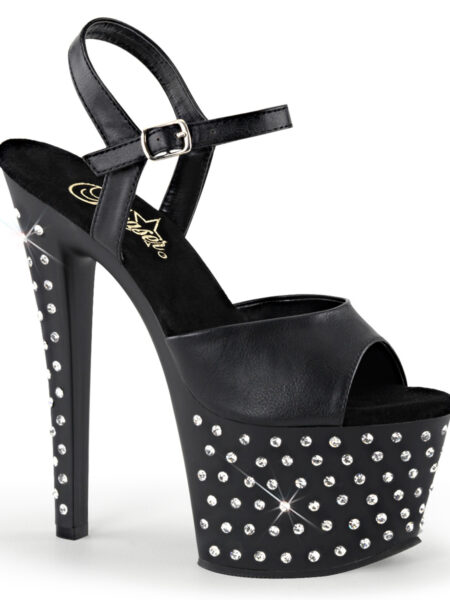 7" Heel, 2 3/4" PF Rhinestone Studded Ankle Strap Sandal