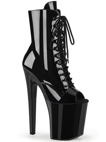 8" Heel, 4" PF Peep Toe Lace-Up Ankle Boot, Side Zip