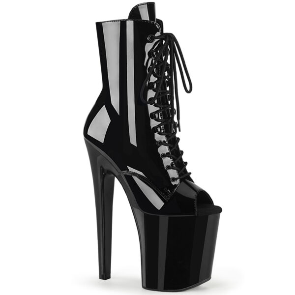 8" Heel, 4" PF Peep Toe Lace-Up Ankle Boot, Side Zip