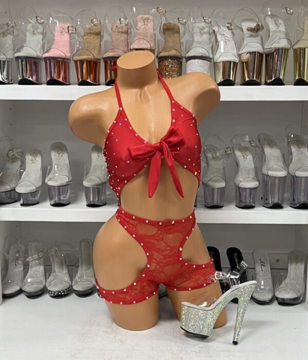 Romper with Halter Top and Lace Bottom