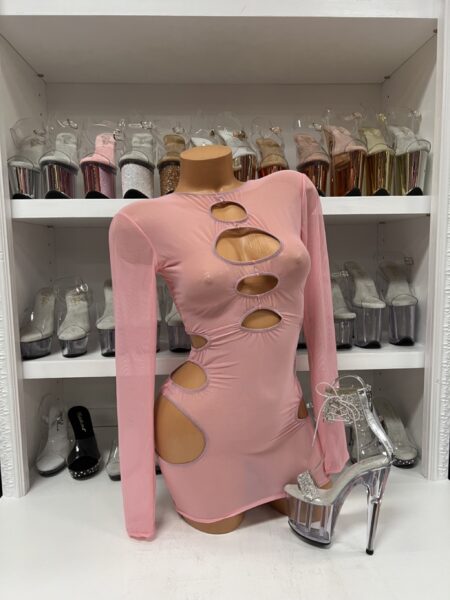 Baby Pink Cynthia Mesh Long Sleeve Dress