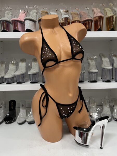 Underboob Bikini Top and Tie Side Thong with Rhinestones