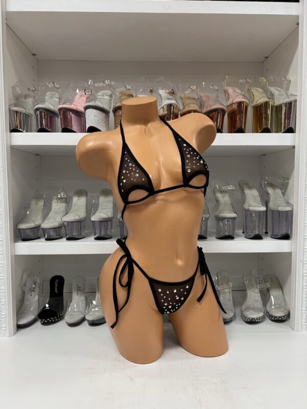 Underboob Bikini Top and Tie Side Thong with Rhinestones - Image 3