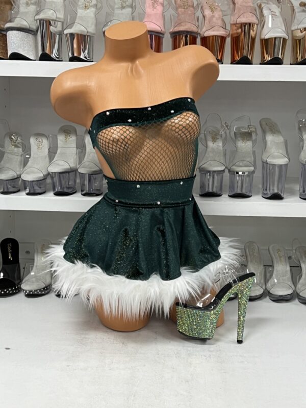 Green Glitter Christmas Boxnet with Fur Skirt