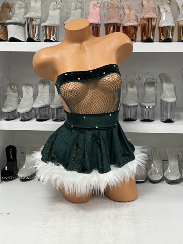 Green Glitter Christmas Boxnet with Fur Skirt - Image 2