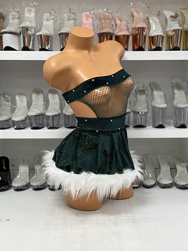 Green Glitter Christmas Boxnet with Fur Skirt - Image 3