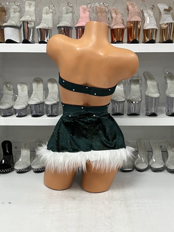 Green Glitter Christmas Boxnet with Fur Skirt - Image 4