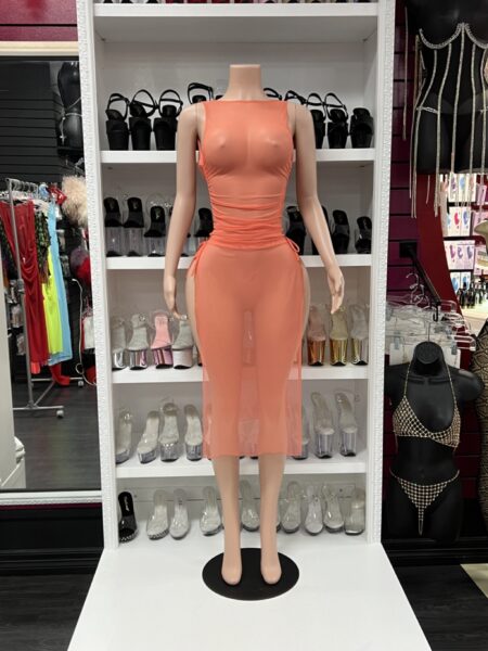 orange sheer midi dress clubwear