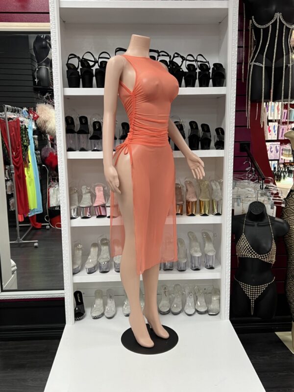 Orange Sheer Midi Dress - Image 3