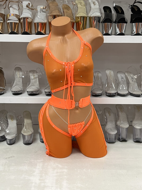 Orange 3pc Lace Up Set with Chaps - Image 3