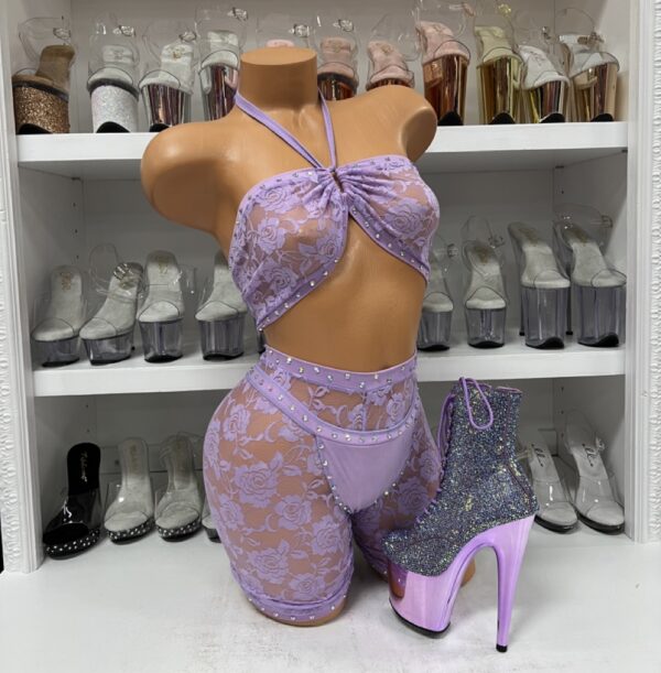 Lavender Biker Shorts 3pc Lace Set