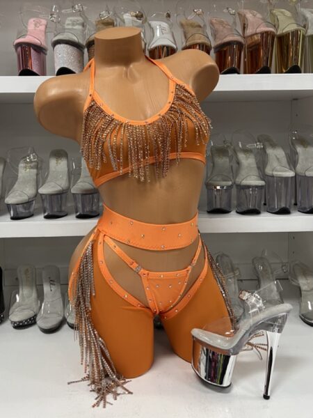 Orange 3pc Chap Set with Sparkly Fringe