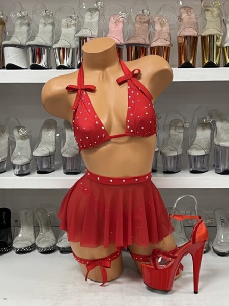 Red Bow Skirt Set with Garters — Pleasure Zone Houston