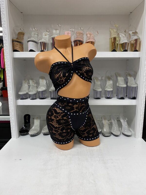 Black Biker Shorts 3pc Lace Set - Image 3