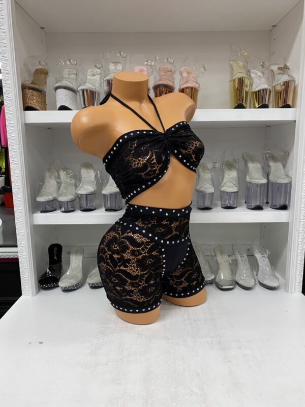 Black Biker Shorts 3pc Lace Set - Image 4