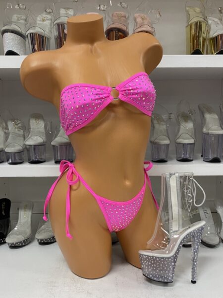 Hot Pink 2pc Tube Top with O-Ring and Tie Thong