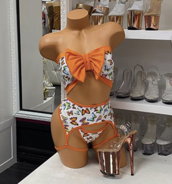 Butterfly 3pc Set with a Big Center Bow and Garters Attached