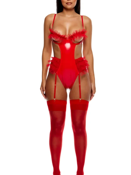 Show and Tulle Vinyl and Mesh Tulle Trim Teddy - Red