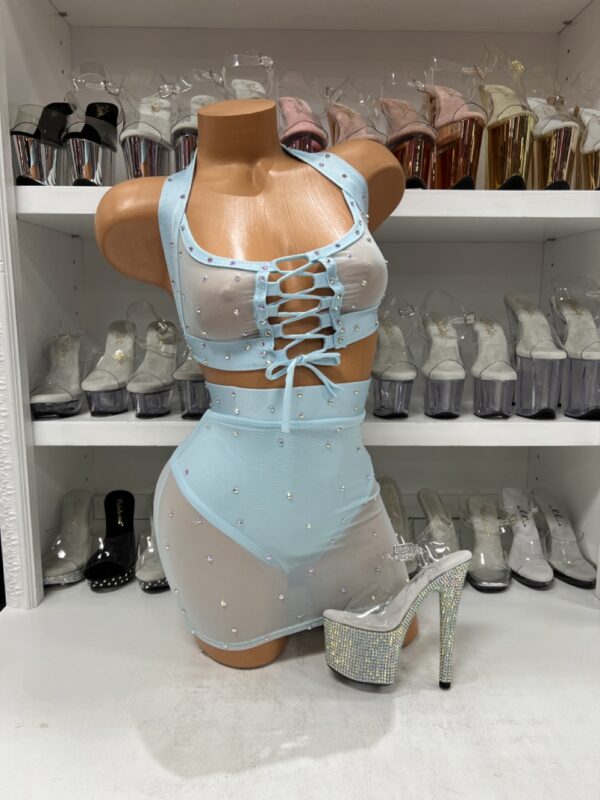 Baby Blue Corset Skirt Set with Attached High Waist Panty