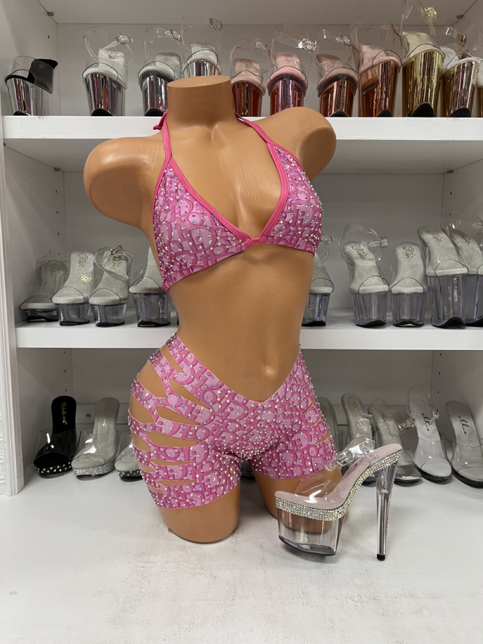 Two Piece Rhinestone Short Set