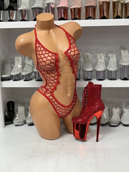 Rosie Red Fishnet Romper