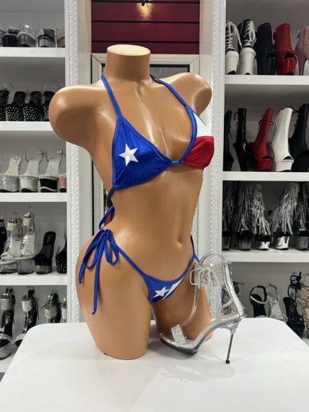 Texas Star Bikini with patriotic blue white and red color blocking and side tie thong bottom