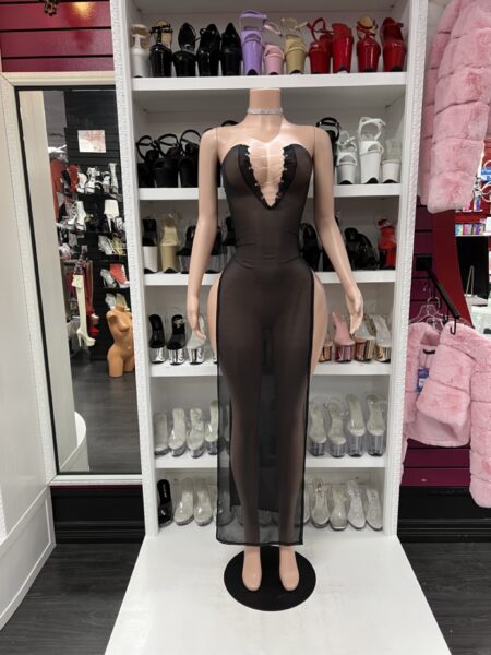 Black Mesh Beatrice Tube Gown