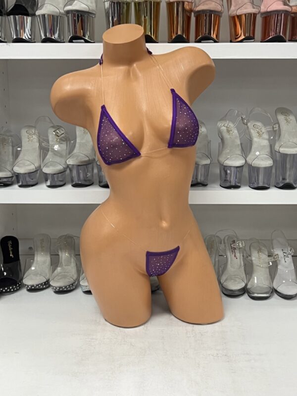 Purple Mesh Rhinestone Bikini - Image 2