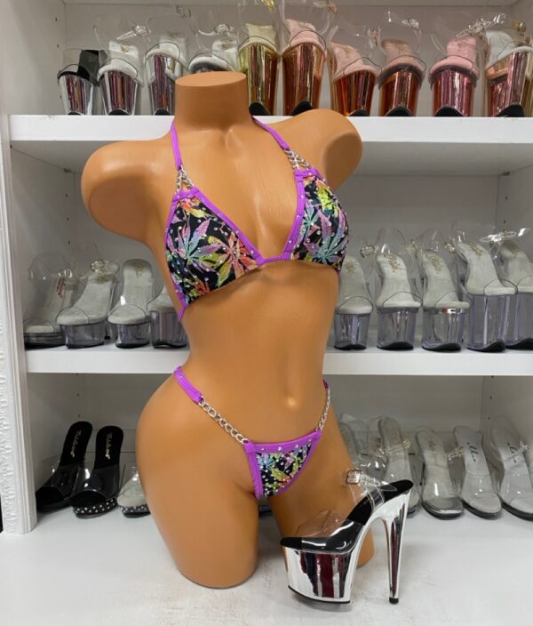 Purple Weed Bikini Set with Chains