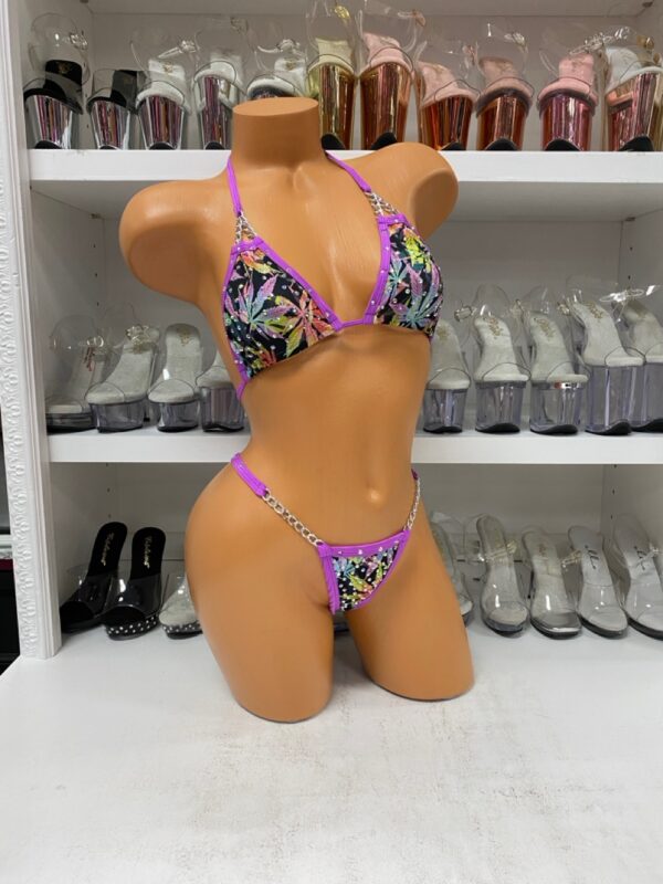 Purple Weed Bikini Set with Chains - Image 3