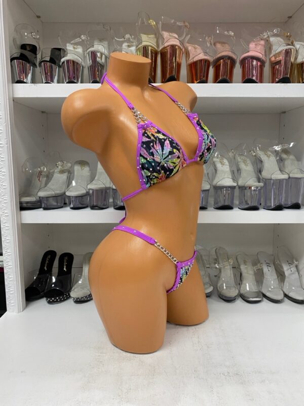 Purple Weed Bikini Set with Chains - Image 4