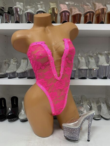 Hot Pink Lace Tube Top Bodysuit
