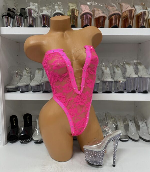 Hot Pink Lace Tube Top Bodysuit