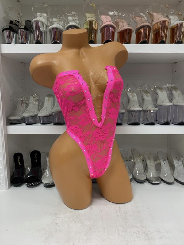 Hot Pink Lace Tube Top Bodysuit - Image 3