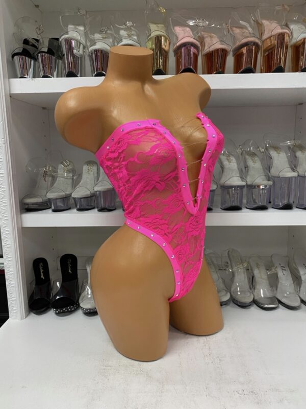 Hot Pink Lace Tube Top Bodysuit - Image 4