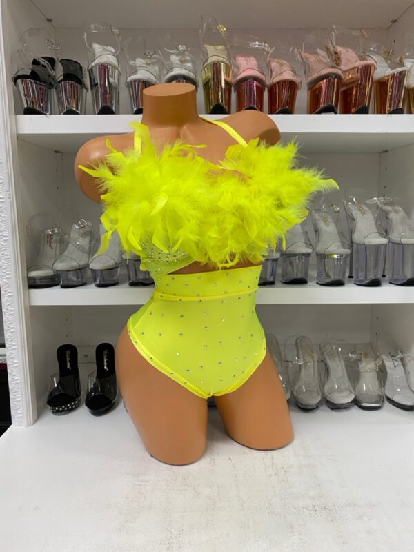 Yellow Feather Bra and High Waist Set - Image 4