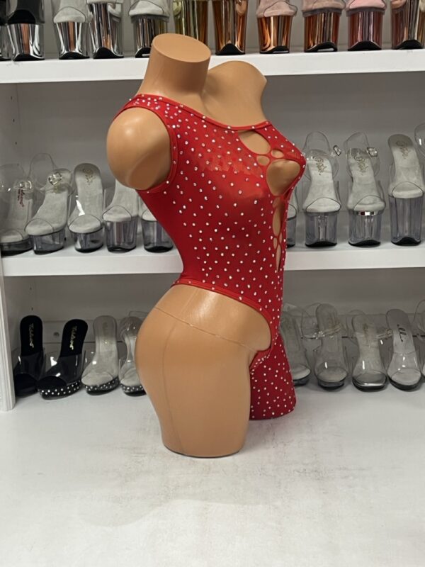 Red Romper Stocking with Exposed Hip and a Thong - Image 4