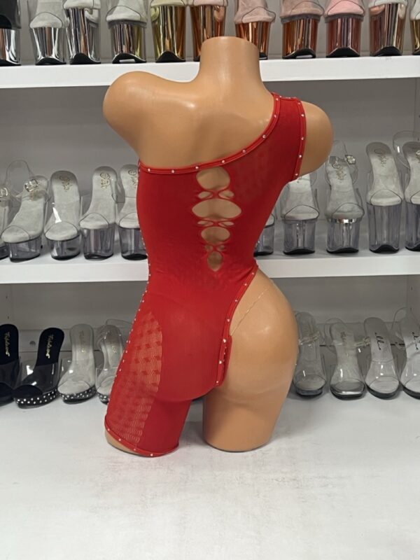 Red Romper Stocking with Exposed Hip and a Thong - Image 5