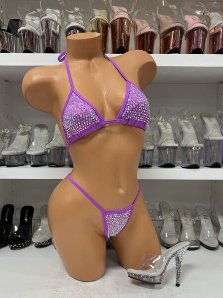 Light Purple Heavy Bling Tri Top Bikini