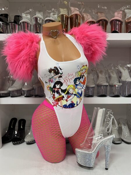 Winking Sailor Moon and Friends White Romper