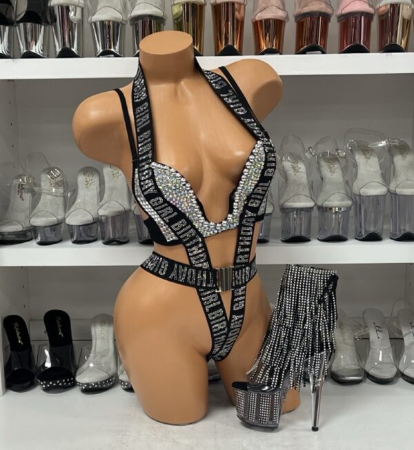 Black Birthday Girl Rhinestone Bra Slingshot