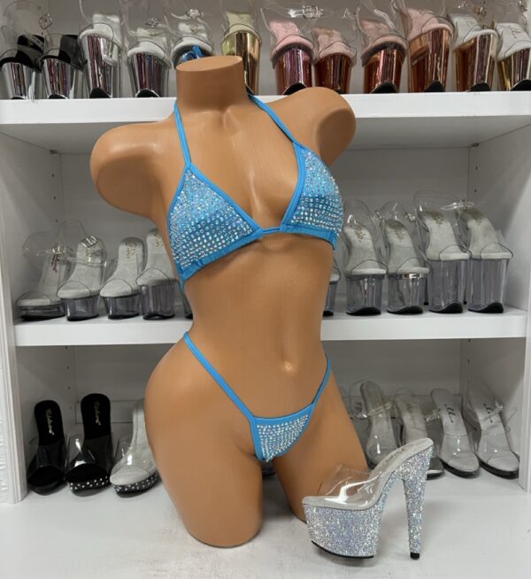 Turquoise Heavy Bling Tri Top Bikini