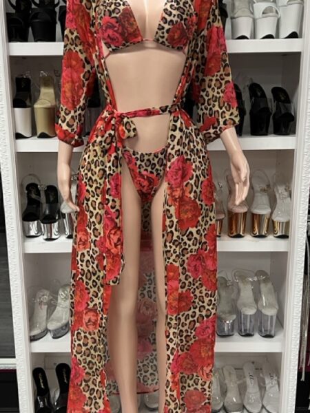 Cheetah and Flower Red Robe – Bikini Sold Separately