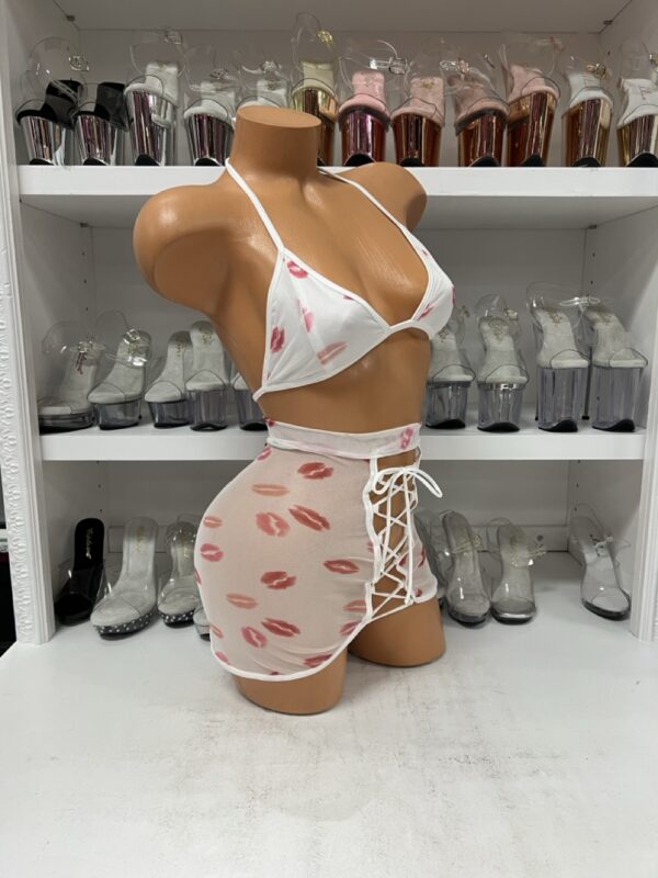 White Mesh Kisses Tri Top and Lace Up Skirt - Image 3