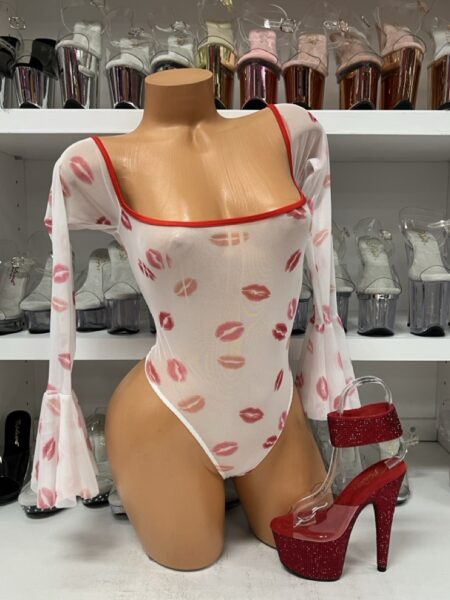 White Mesh Kisses Off the Shoulder Long Sleeve Bodysuit
