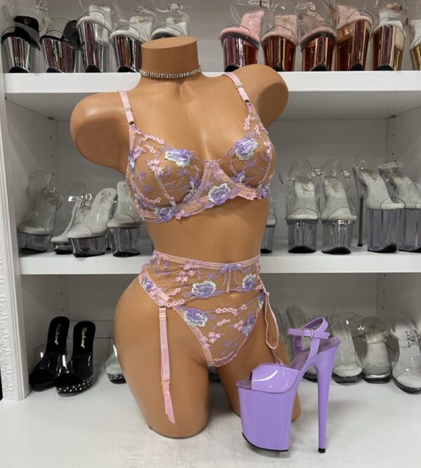 Baby Pink and Lilac Floral Lingerie Set
