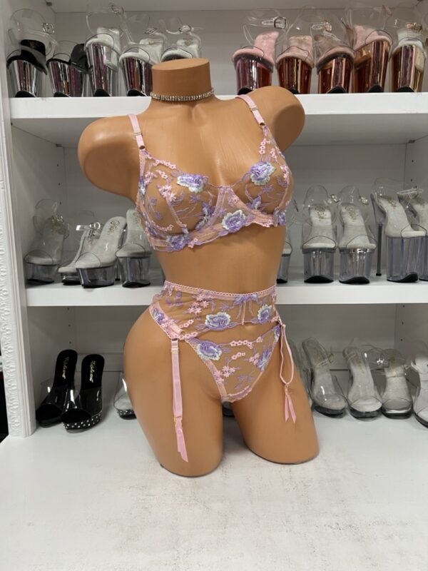 Baby Pink and Lilac Floral Lingerie Set - Image 3