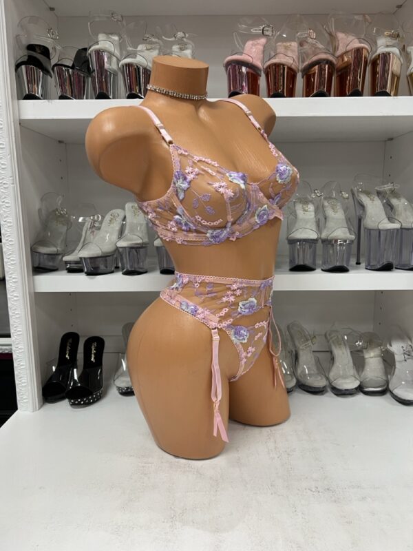 Baby Pink and Lilac Floral Lingerie Set - Image 4