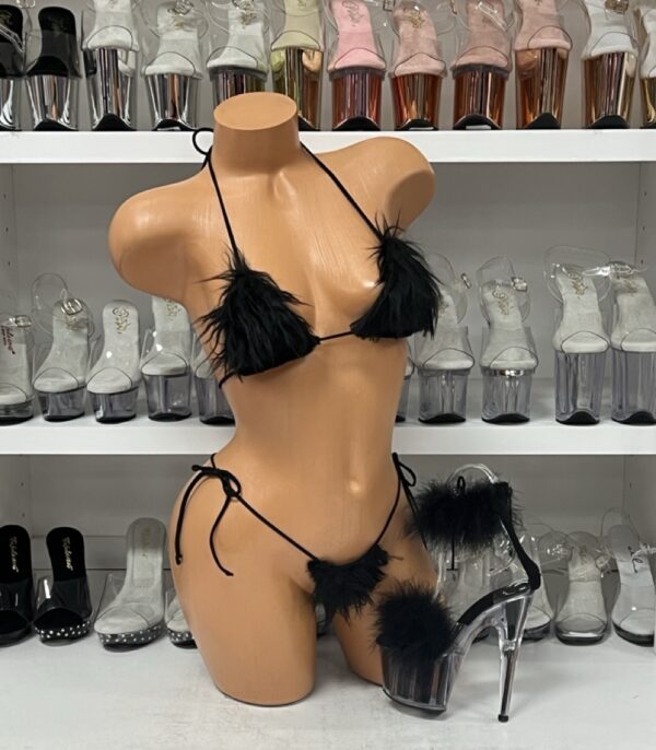 Black Fur Mini Bikini Set