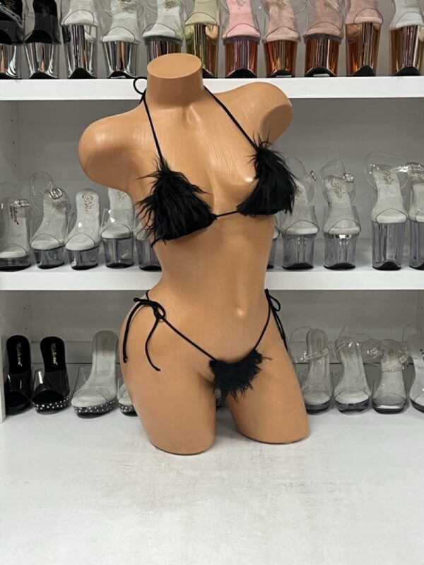Black Fur Mini Bikini Set - Image 3